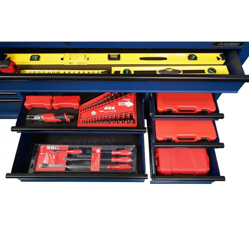72 in. Heavy Duty Matte Blue Mobile Workbench Cabinet with Solid Wood Top E387058