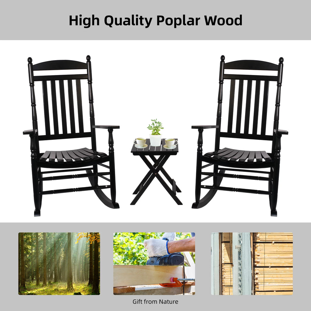 Set of 2 Oversized Black Wood Outdoor Rocking Chairs N35953