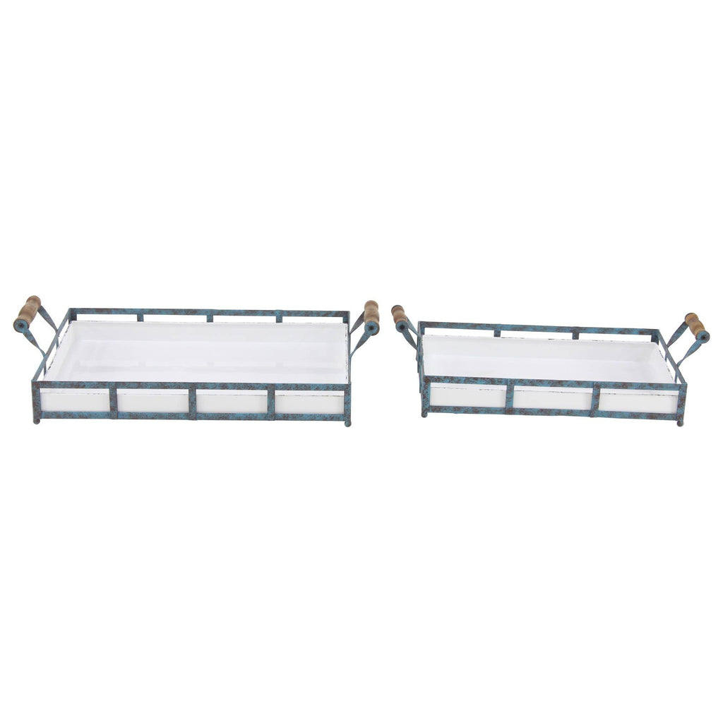 Set of 2 Blue Metal Farmhouse Tray T862