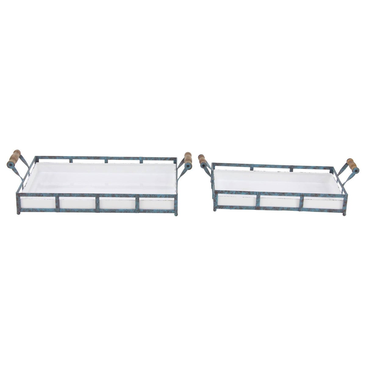 Set of 2 Blue Metal Farmhouse Tray T862