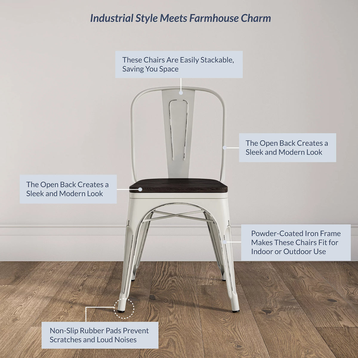 Gray Set of 4 Metal Wood Dining Chairs V2845