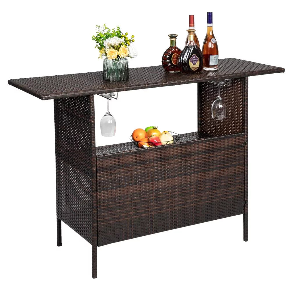 Rattan Wicker Bistro Table with Storage Space Y3926