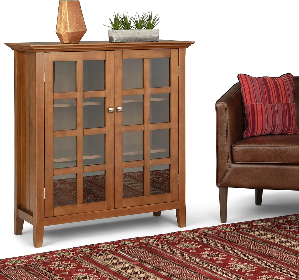 Distressed Grey Solid Wood Storage Cabinet with 2 Tempered Glass Doors and 4 Adjustable Shelves B265242