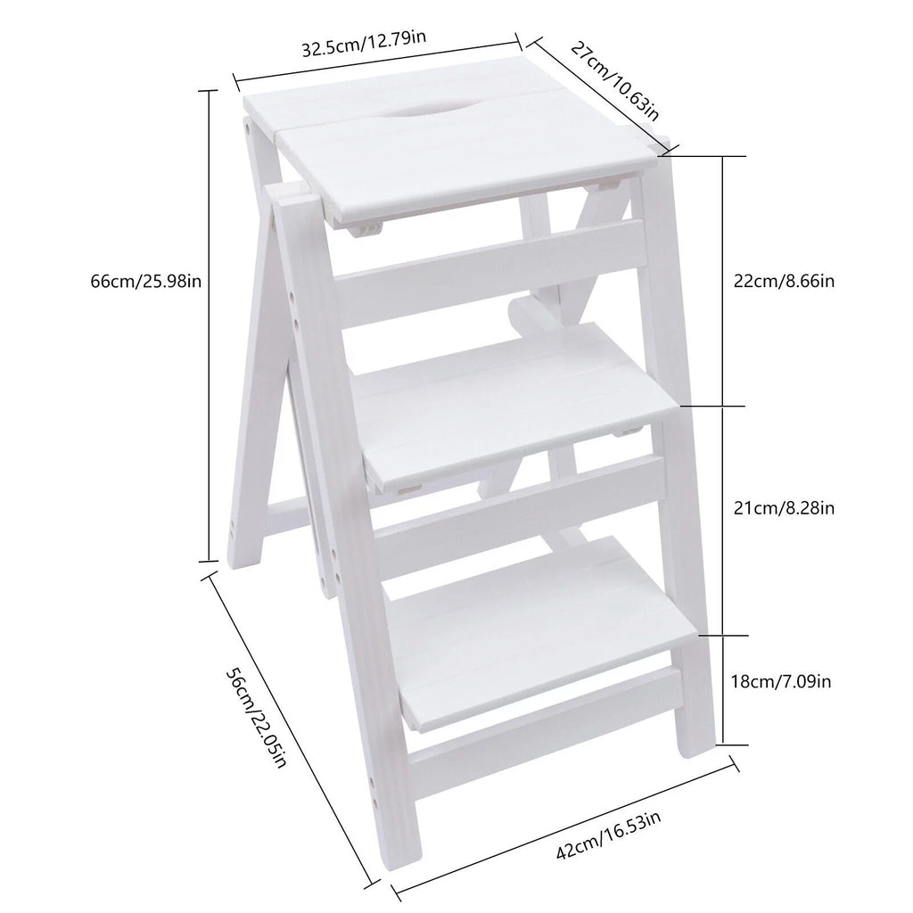 Folding Wooden Step Stool Anti-Slip White G4516