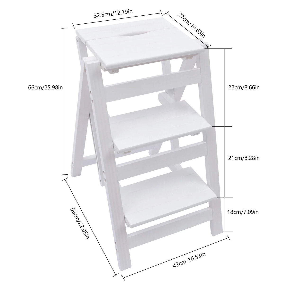 Folding Wooden Step Stool Anti-Slip White G4516