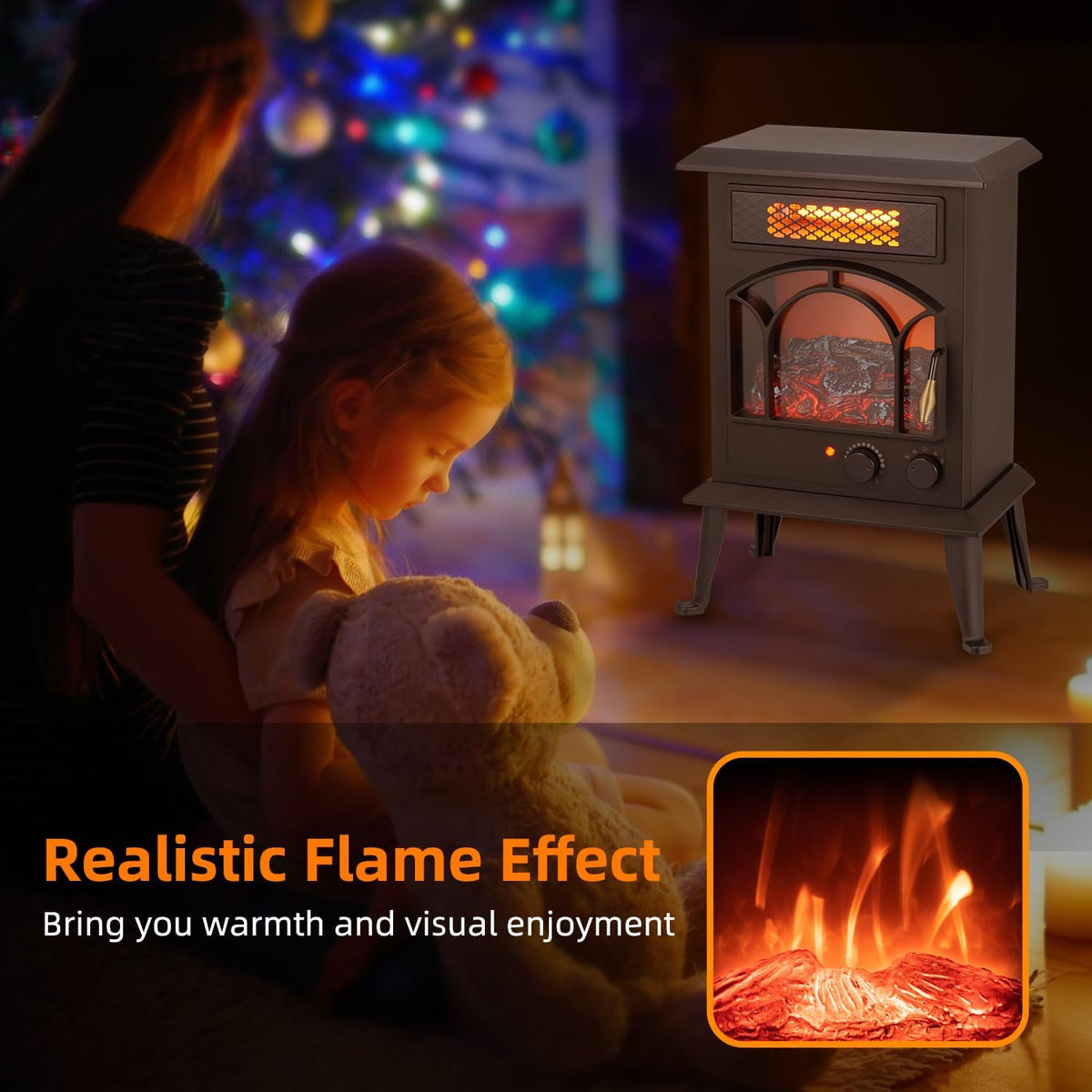 1500W Portable Infrared Electric Fireplace Heater with Realistic Flame Effects O7117