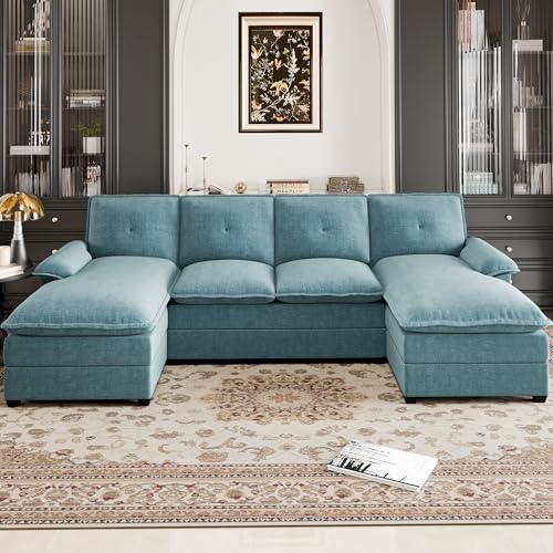 110" U-Shaped 4 Seat Sectional Sofa with Double Chaise, Beige Y3029