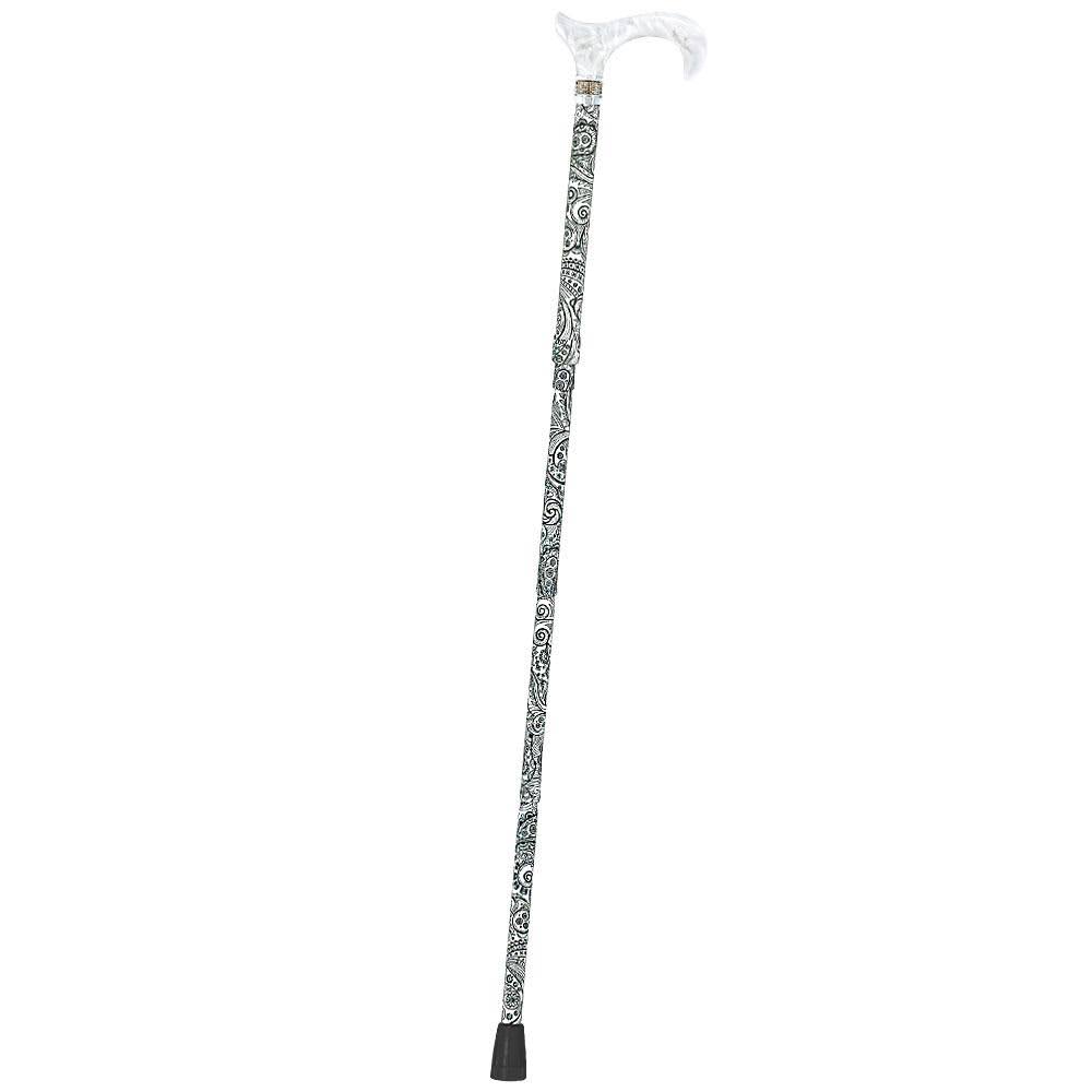 White Pearlz Rhinestone Collar Black Swirl Adjustable Folding Cane C8029