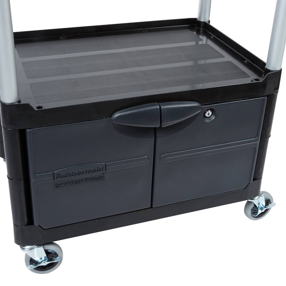 Black Three-Shelf AV Cart with Cabinet U750035