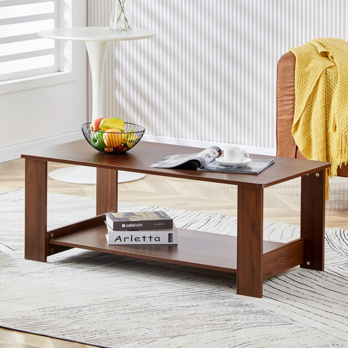 Walnut Textured Double Layered MDF Coffee Table 43.3" x 21.6" x 16.5" U82978