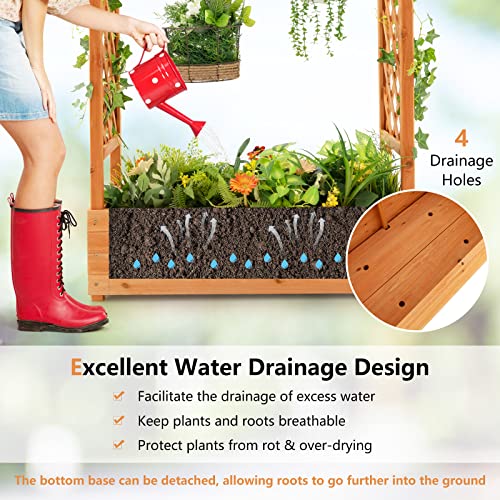 Raised Garden Bed with Arch Trellis Wood Planter Box K124