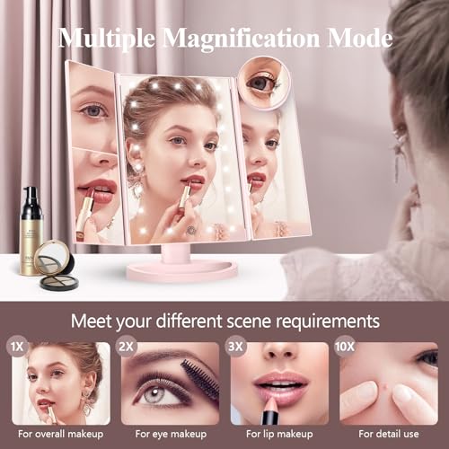 White Lighted Trifold Makeup Mirror with 10X Magnification Y935