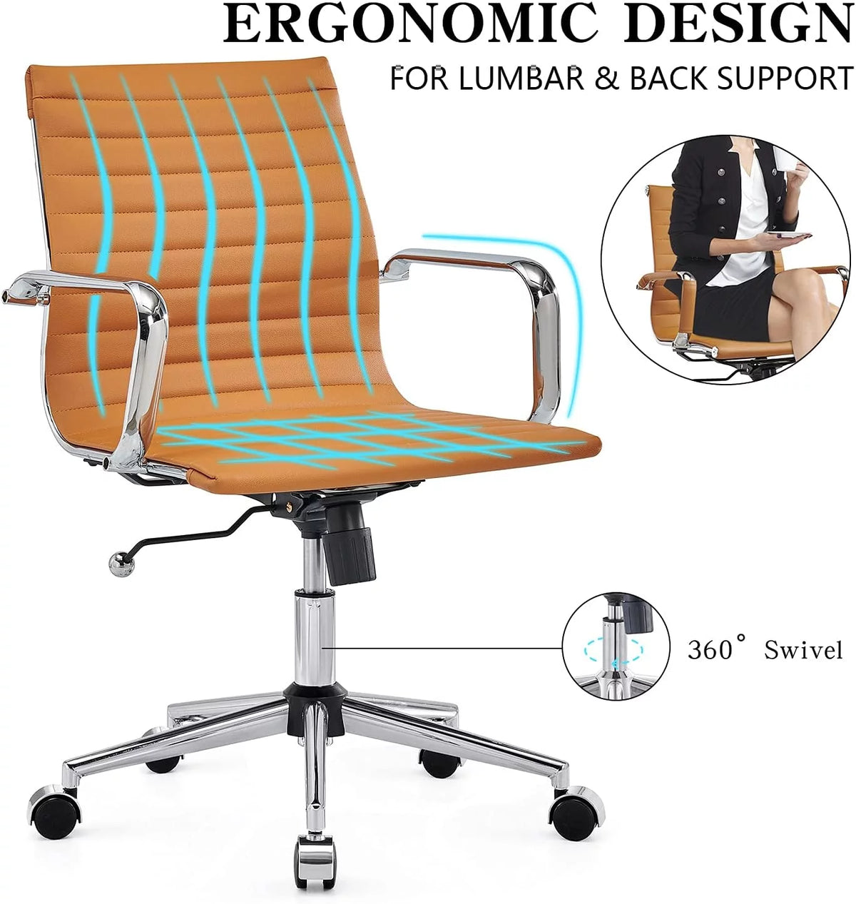 Ergonomic Office Chair with Back Support and Caster Wheels H236271
