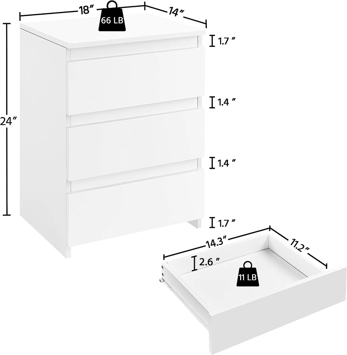 White 3 Drawer Wooden Nightstand L671480