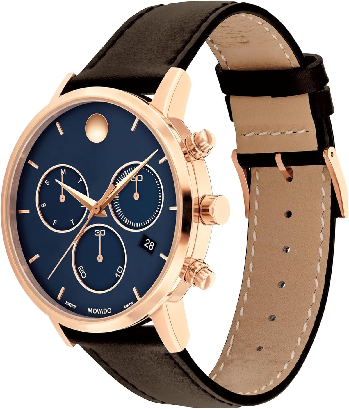 Swiss Quartz Chronograph Watch, Calfskin Strap, 42mm Q450900