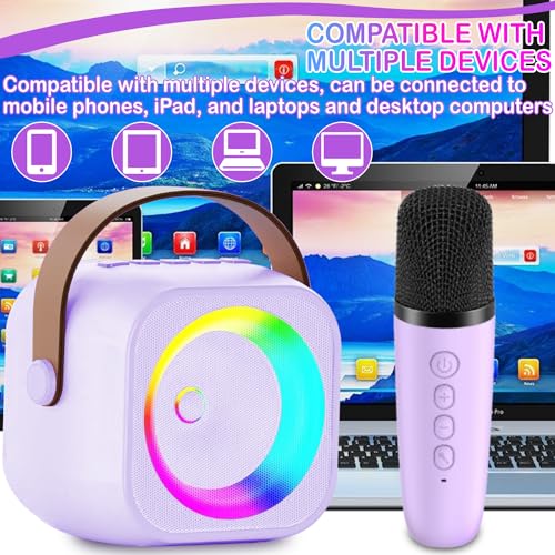 Mini Karaoke Machine with 2 Wireless Microphone & LED Lights T491