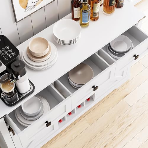 White Buffet Cabinet with 3 Drawers and Sliding Barn Door W5848