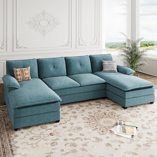 110" U-Shaped 4 Seat Sectional Sofa with Double Chaise, Beige Y3029