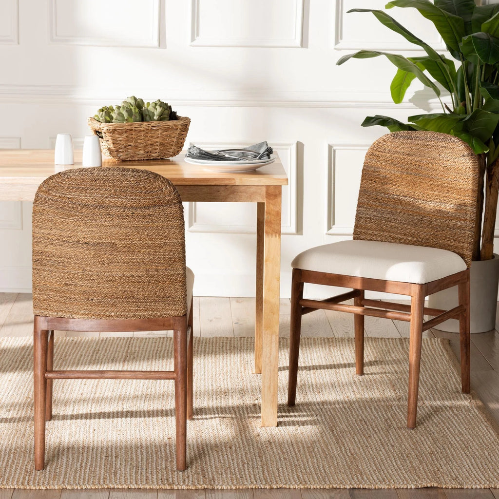 Natural Seagrass and Acacia Wood 2-Piece Dining Chair Set Z3905