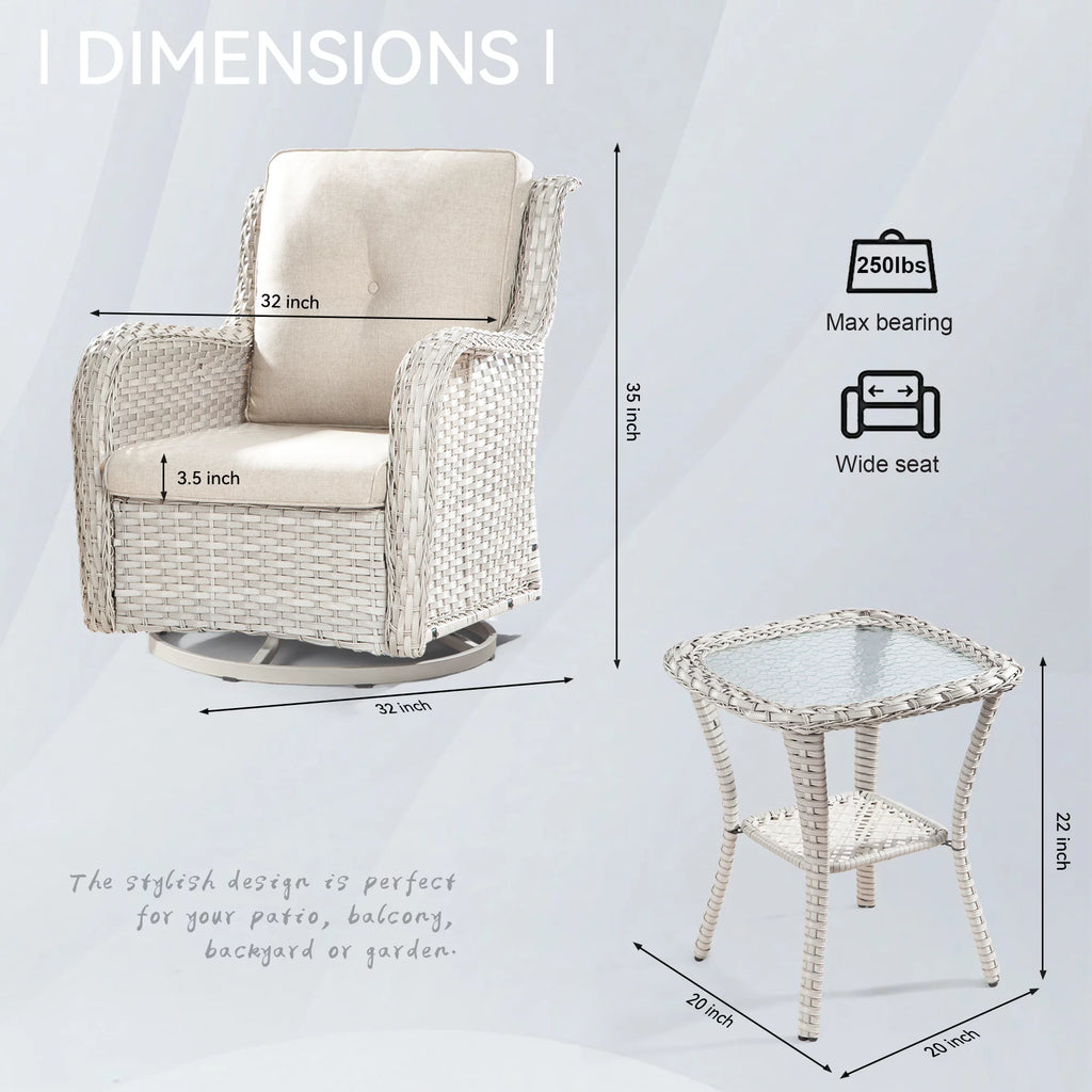 Outdoor Swivel Rocker Wicker Patio Chairs Set of 2 with Table, Blue J633778
