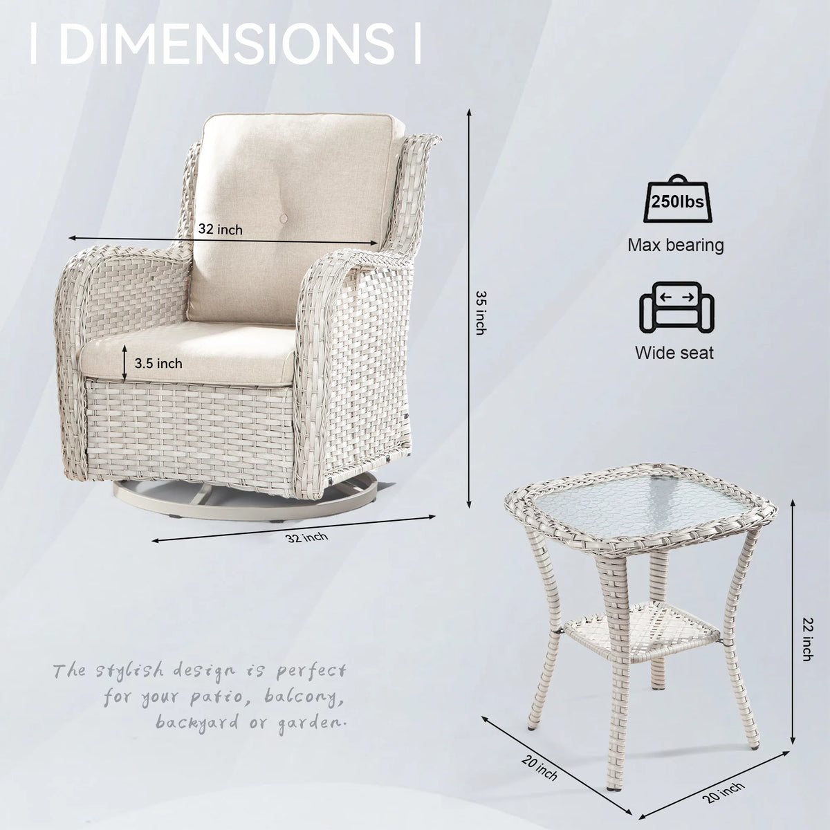 Outdoor Swivel Rocker Wicker Patio Chairs Set of 2 with Table, Blue J633778