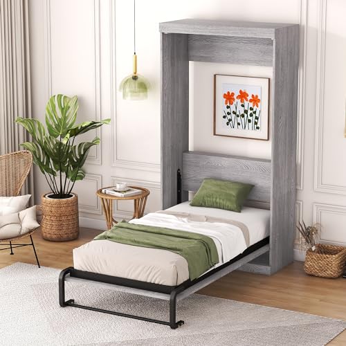 Full Size Murphy Bed with Storage Shelves and Drawers, Gray U639787