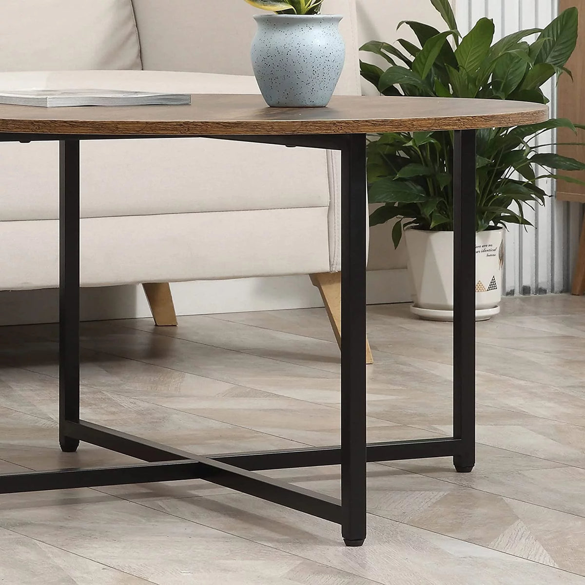 Set of 2 Round Coffee Table with Metal Frame X922015