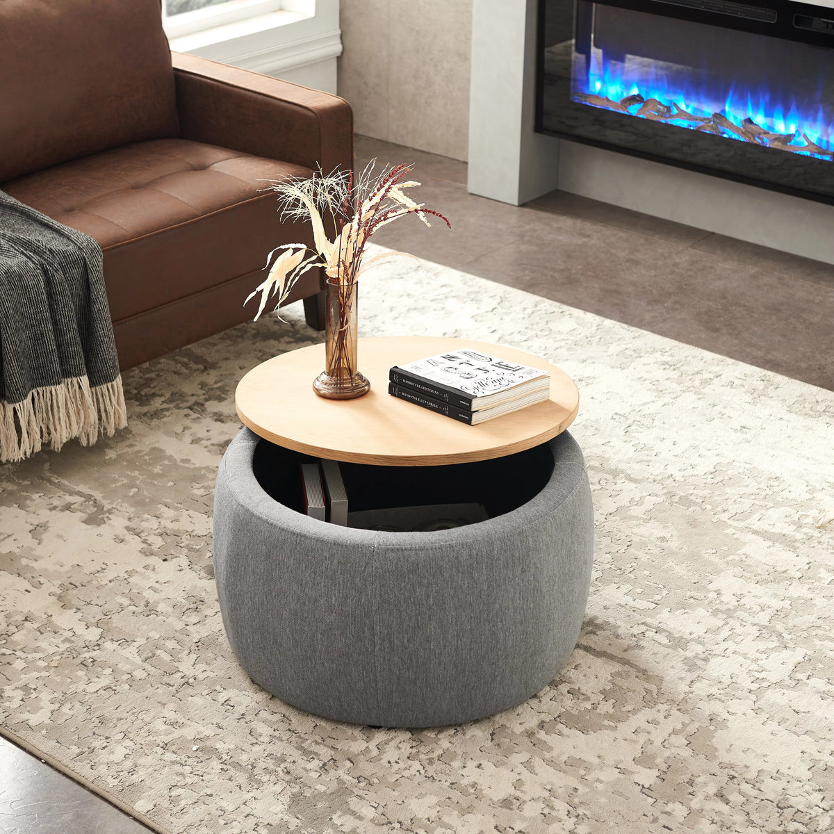 Dark Gray Round Storage Ottoman J975