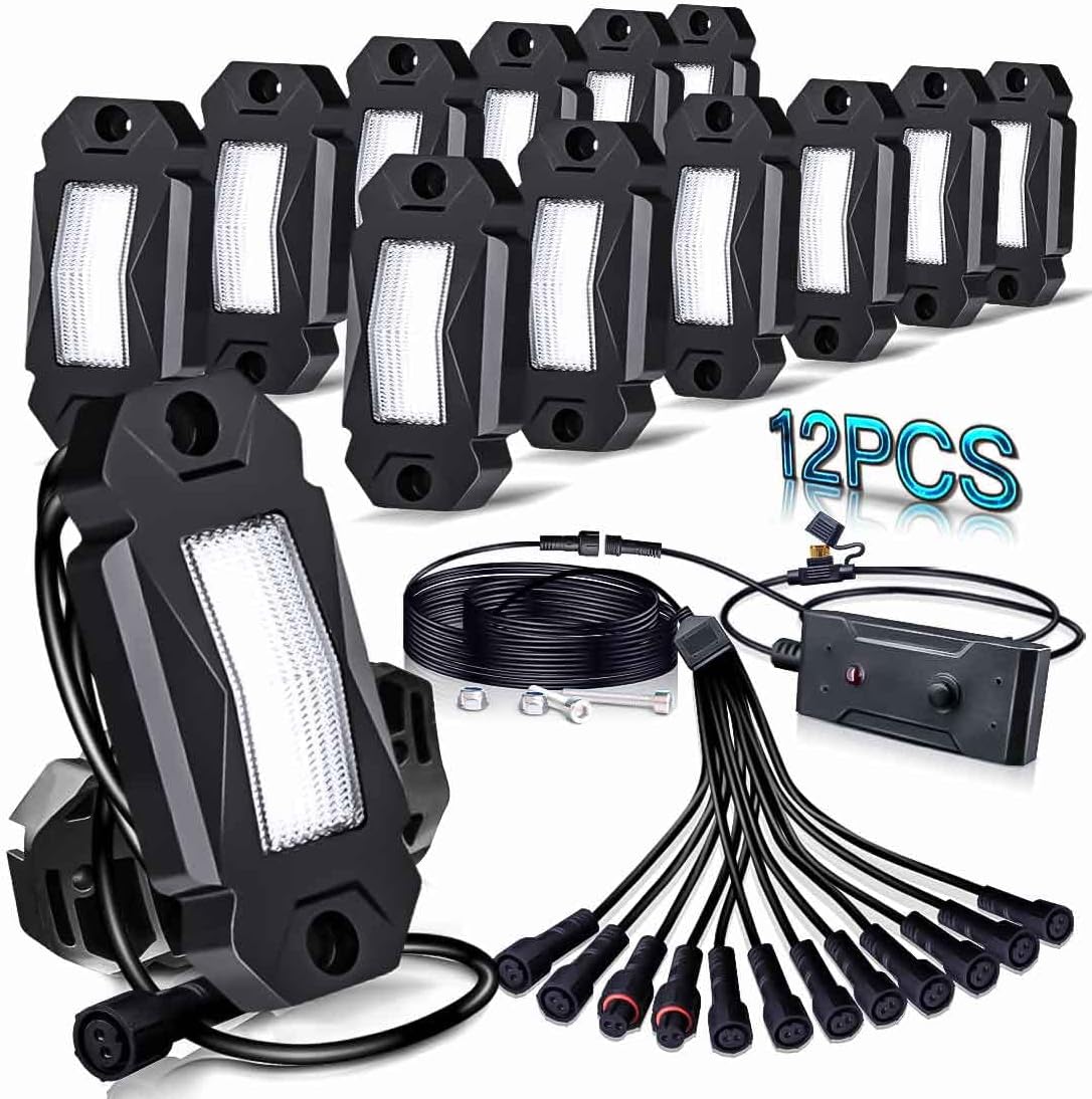 White LED Rock Lights 4 Pods with Switch Wire Harness Y914248
