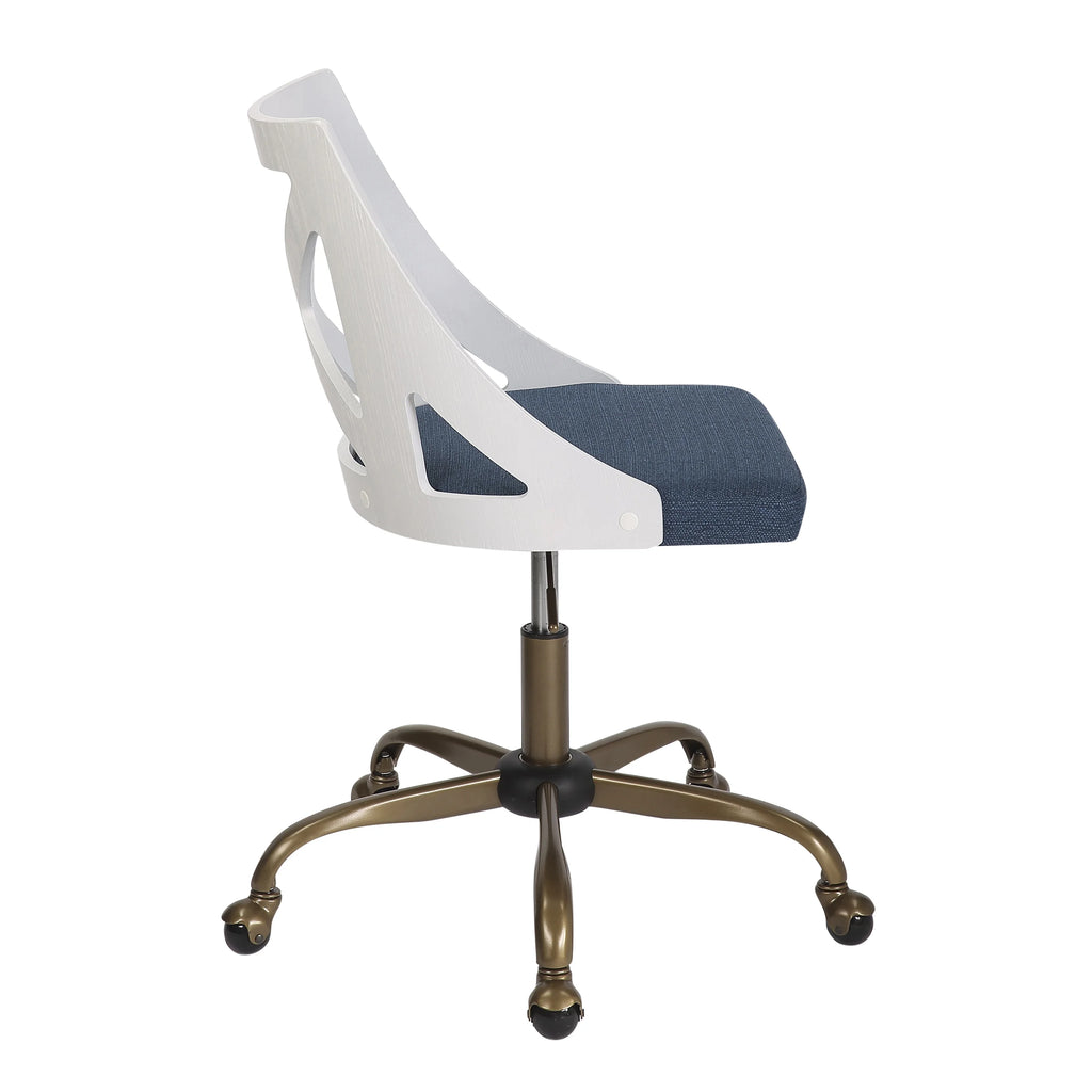 Antique Copper Metal & Blue Fabric Task Chair J4905