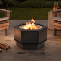 Black Hexagonal Smokeless Fire Pit with PVC Cover and Fire Poker I920684