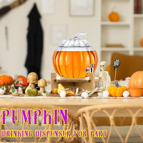 2 Gallon Glass Pumpkin Drink Dispenser with Wooden Stand Y213