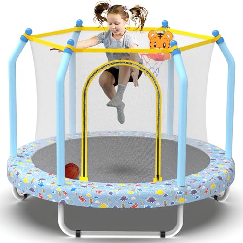 55" Kids Trampoline with Basketball Hoop and Safety Enclosure W746