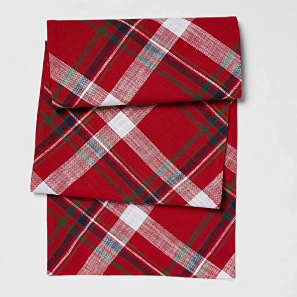 Cotton Red Multi-Plaid Flannel 72" x 14" Table Runner D5190