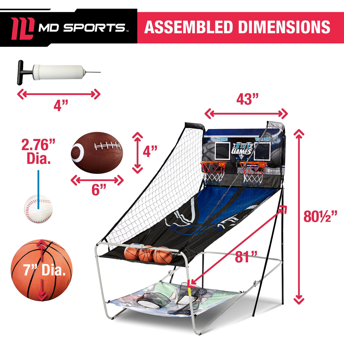 3 in 1 Basketball Football Baseball Game with LED Scoring System N56966