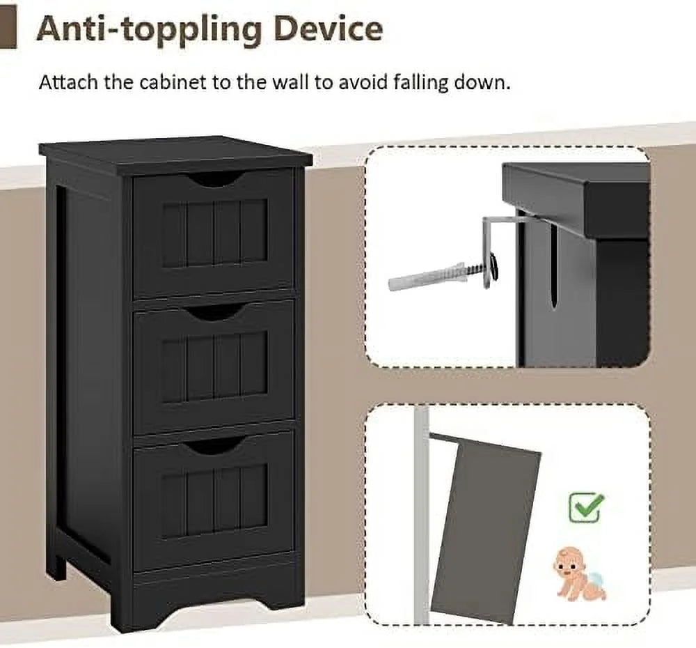 Black 3 Drawer Wooden Bathroom Cabinet K7135