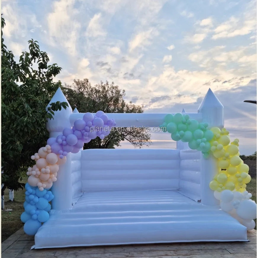 Inflatable White Bounce House with Air Blower 13*10*10ft Z18002
