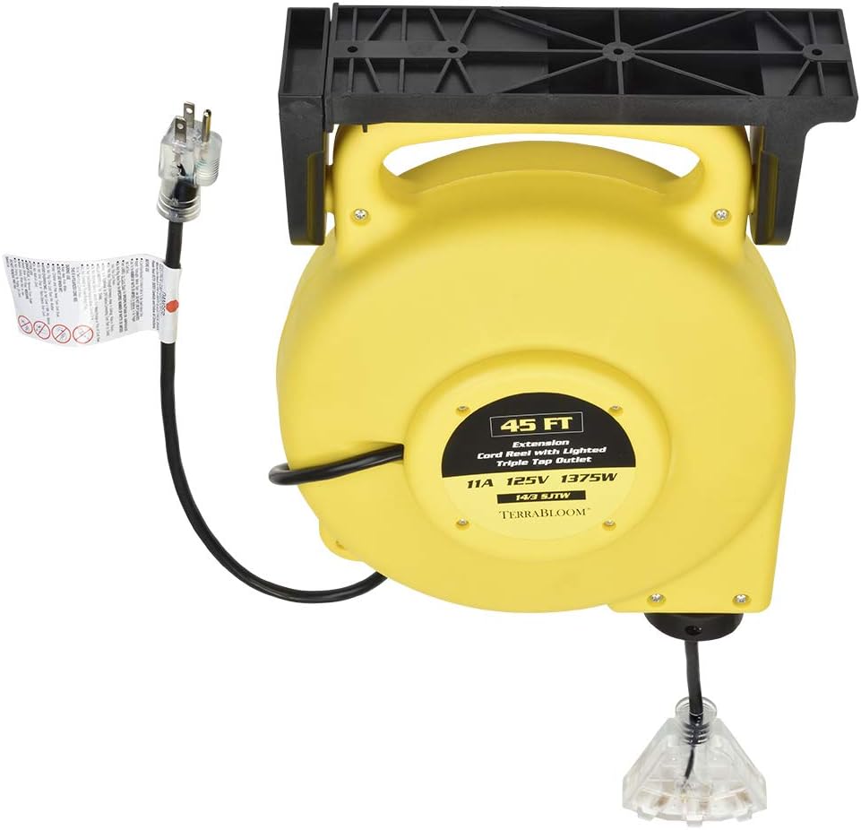 40 Ft 12/3 Retractable Extension Cord Reel with 3 Electrical Outlets P248556