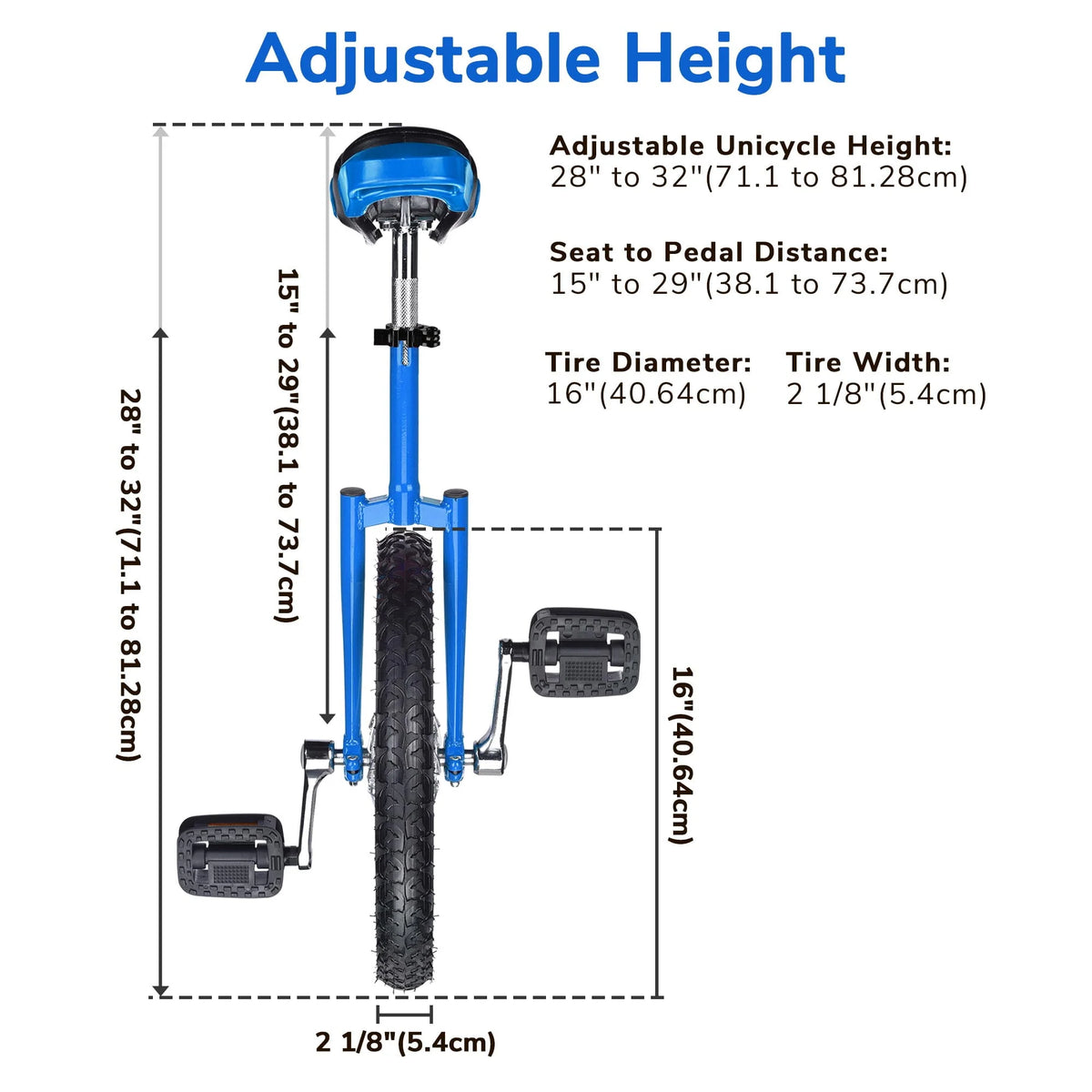 16 In Wheel Outdoor Unicycle Adjustable Seat I487
