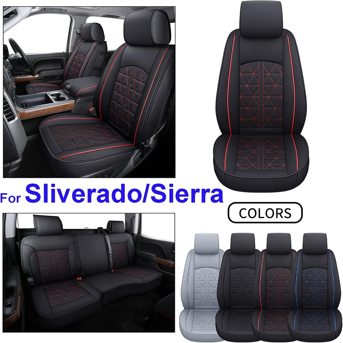 Black&Blue Synthetic Leather Seat Cover Full Set V300