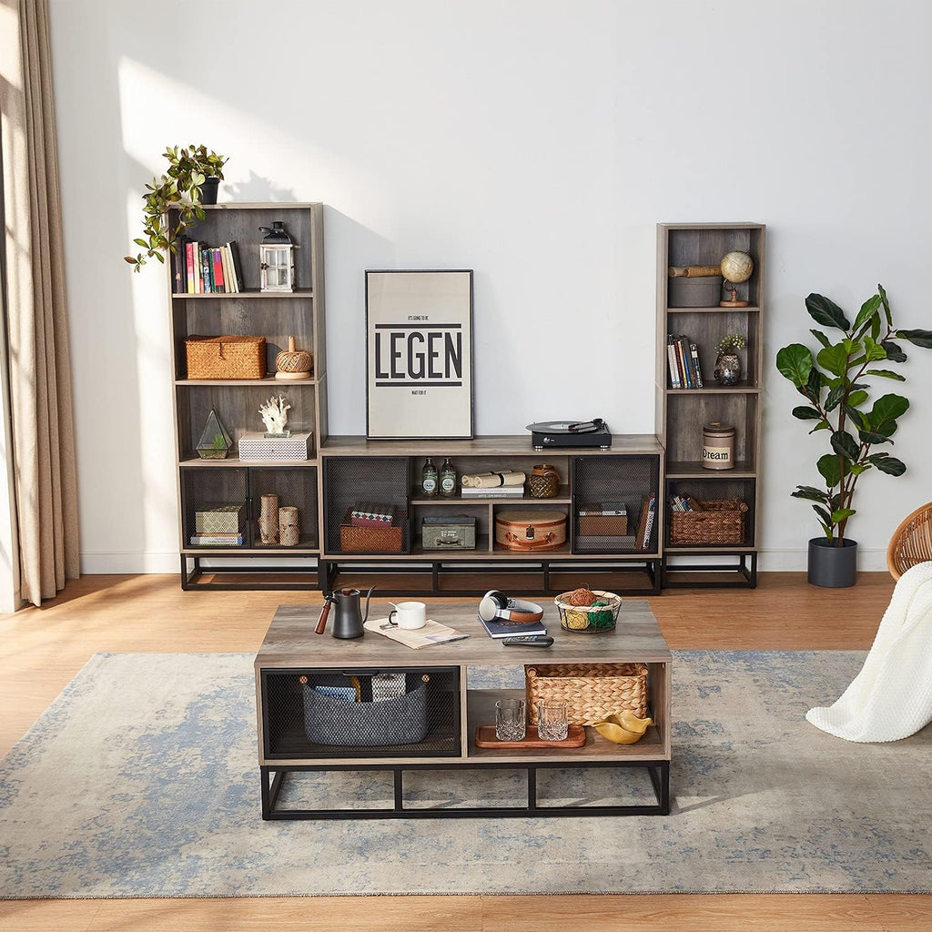 Grey 4-Tier Wood Bookcase with 4 Display Cases N812014