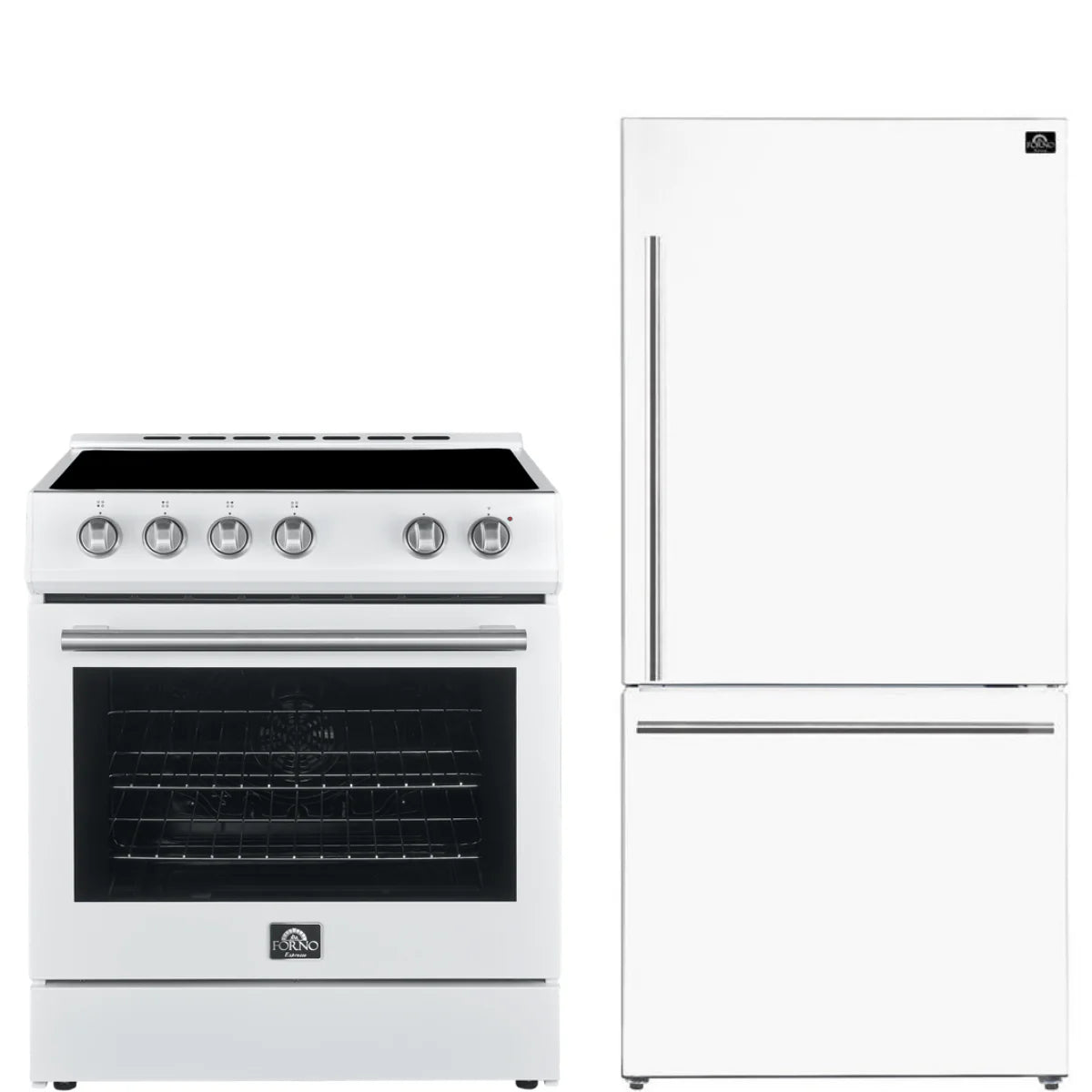 30 Electric Range and Refrigerator in White with Silver Handles N947