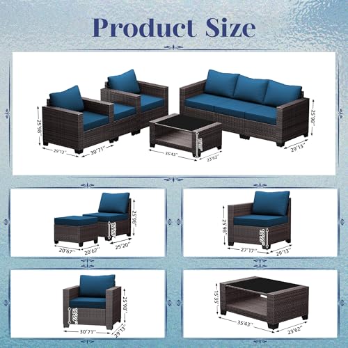 7 Pieces Patio Furniture Set with Cushions and Glass Coffee Table E569233