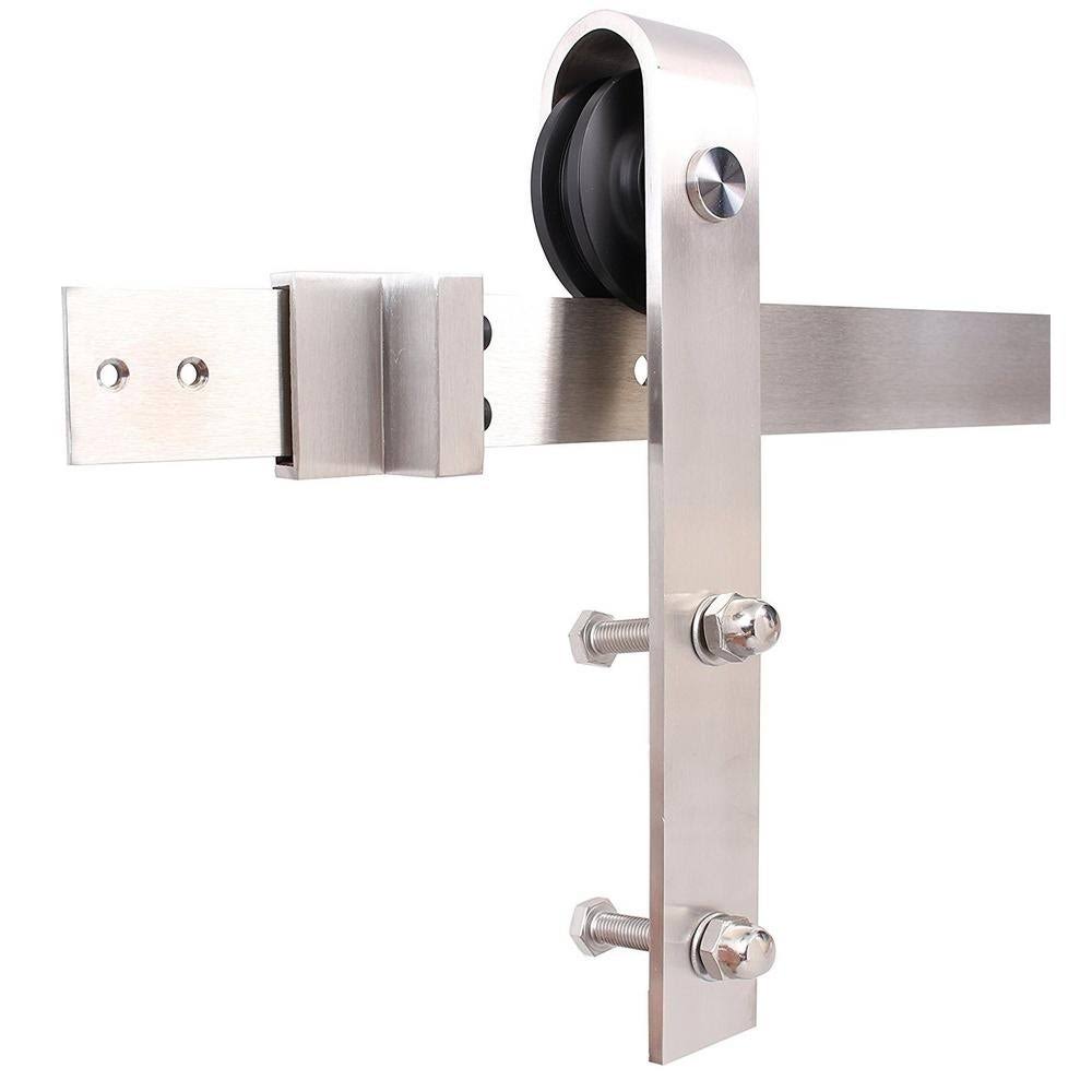 24 in. x 84 in. Gray Stained Solid Knotty Pine Wood Interior Sliding Barn Door with Hardware Kit J959110
