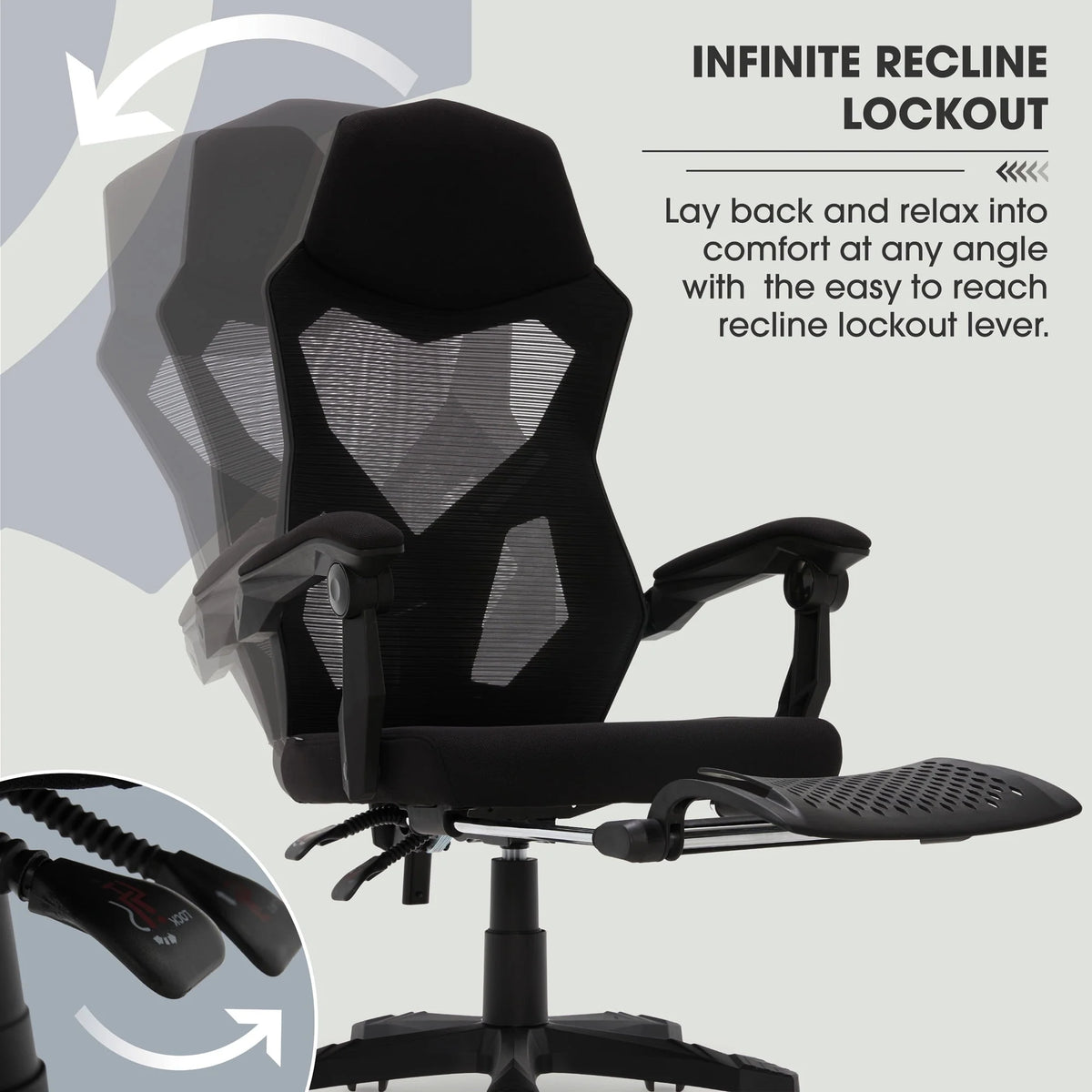Black Fabric Gaming Office Chair with Extendable Leg Rest Q46634