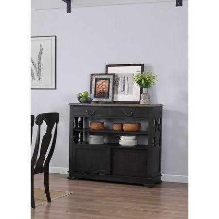Black & Brown Wood Buffet Server with Storage Drawers & Shelves D46992