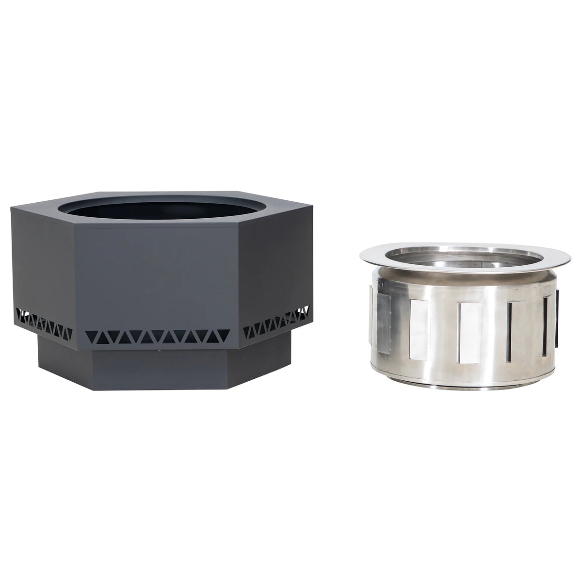Black Hexagonal Smokeless Fire Pit with PVC Cover and Fire Poker I920684