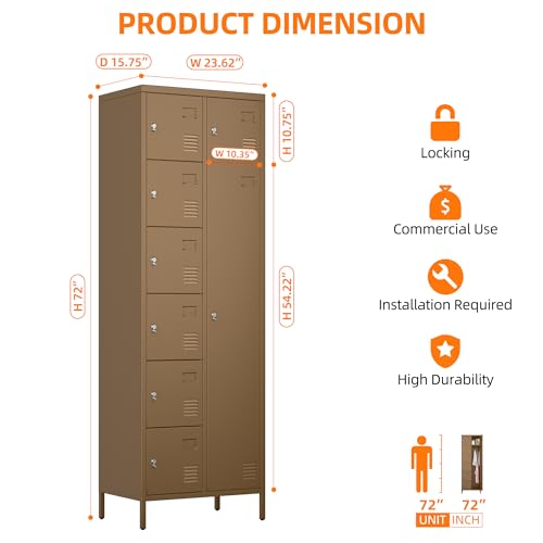 72" H Metal Storage Lockers with Doors and Rod, 7+1 Doors, Camel P2286