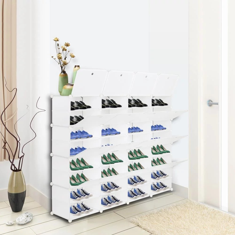 32-Cube 64-Pair 8-Tier White Shoe Storage Cabinet T23476