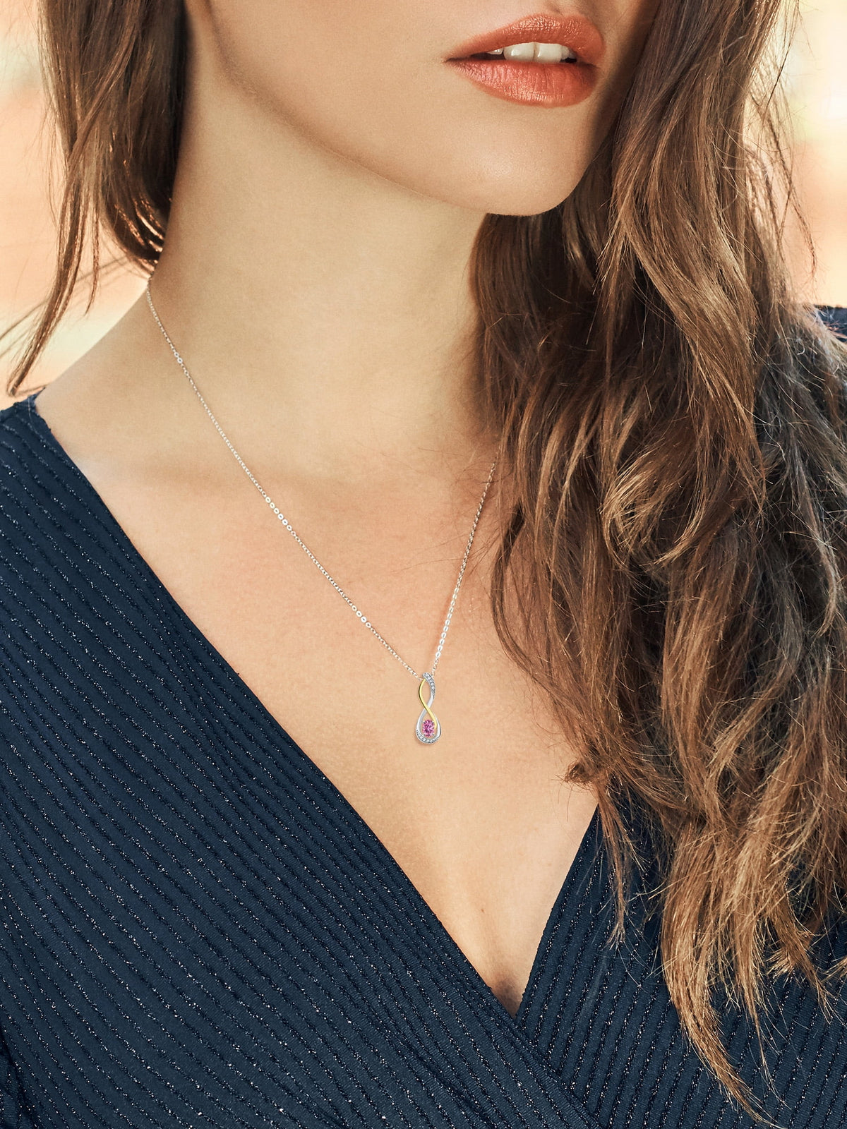 Pink Moissanite Lab Grown Diamond Infinity Pendant Necklace with Chain U70083